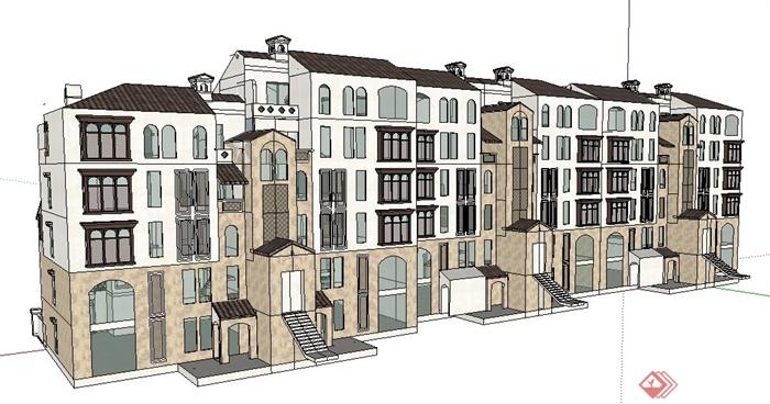 地中海式联排别墅住宅建筑设计su模型(2)