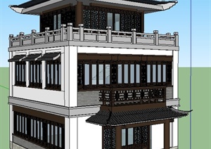 中式风格三层古建筑设计SU(草图大师)模型