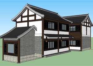 某中式风格二层客栈建筑设计SU(草图大师)模型