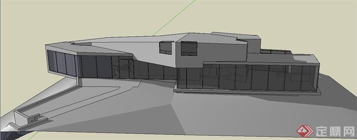 现代某两层异形住宅建筑设计SU模型+CAD图+PDF文本(1)