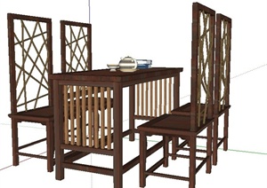 现代中式木制长餐桌椅SU(草图大师)模型