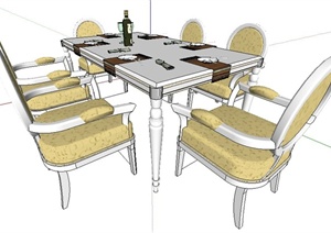 现代风格六人座餐桌椅SU(草图大师)模型