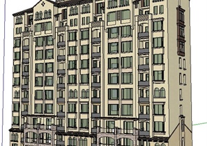 地中海式高层公寓住宅楼建筑设计SU(草图大师)模型