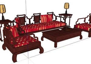 古典中式风格沙发茶几组合SU(草图大师)模型