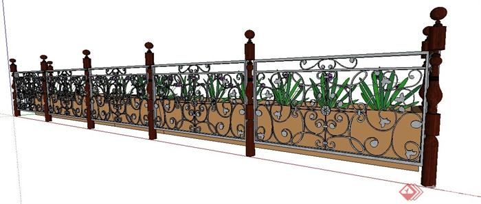 现代风格铁艺花园栅栏su模型(1)