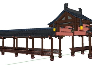 现代中式风格连廊长廊SU(草图大师)模型