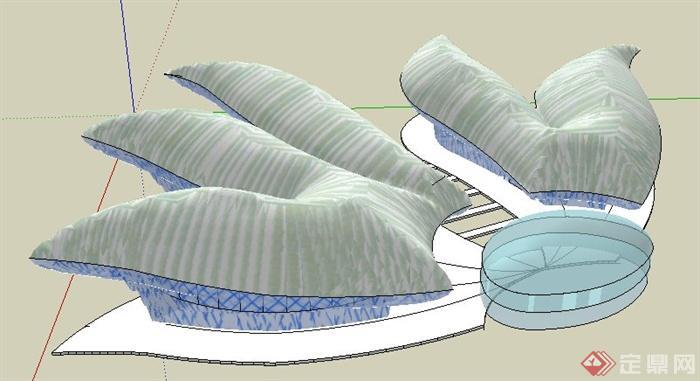 现代风格单层科技馆建筑设计su模型(2)