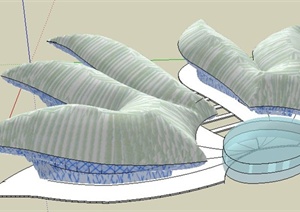 现代风格单层科技馆建筑设计SU(草图大师)模型