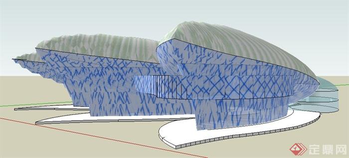 现代风格单层科技馆建筑设计su模型(1)