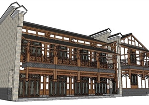 某现代中式二层酒楼建筑设计SU(草图大师)模型