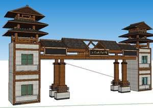 现代中式风格景区大门SU(草图大师)模型