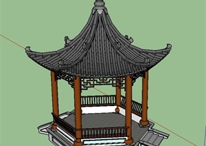 某古典中式带斗拱六角翘檐亭设计SU(草图大师)模型