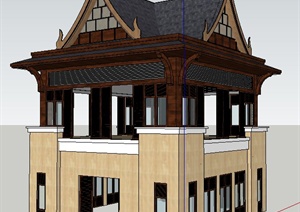 某东南亚风格二层建筑设计SU(草图大师)模型