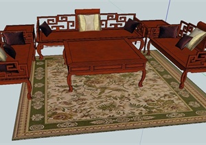 古典中式沙发茶几SU(草图大师)模型