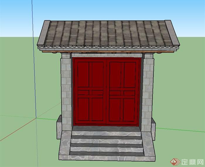 某古典中式建筑大门设计SU模型(2)