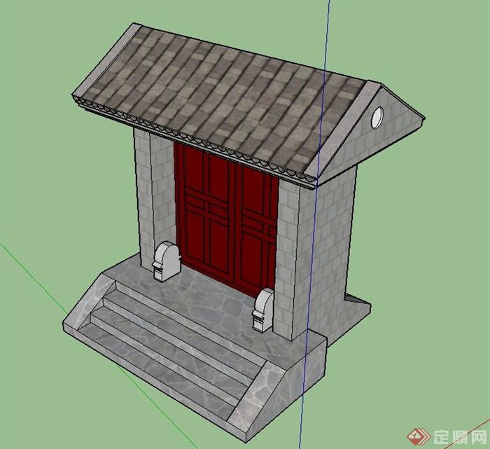 某古典中式建筑大门设计SU模型(4)