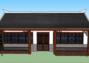某单层古典中式乡村住宅建筑设计SU(草图大师)模型