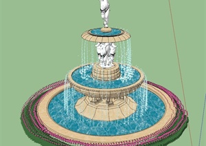 三层雕塑跌水台设计SU(草图大师)模型