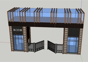 现中式大门设计SU(草图大师)模型