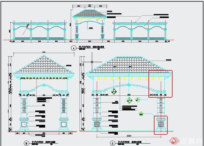 园林景观长亭廊设计CAD施工图(1)