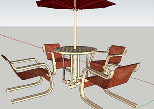 现代简约景观桌椅及遮阳伞SU(草图大师)模型