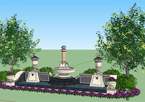 现代风格景观柱水池SU(草图大师)模型