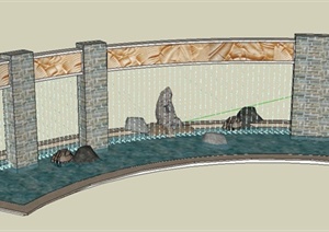现代风格弧形跌水水景SU(草图大师)模型
