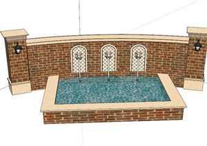 吐水景墙水池设计SU(草图大师)模型