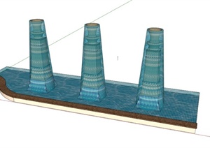 景观流水柱设计SU(草图大师)模型