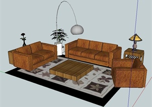 现代风格客厅沙发及茶几SU(草图大师)模型
