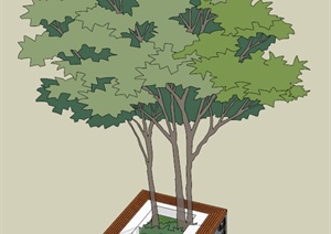 某方形树池坐凳设计SU(草图大师)模型