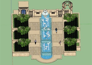 某入口台阶水池组合设计SU(草图大师)模型