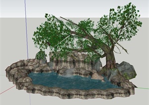 园林景观生态水池SU(草图大师)模型