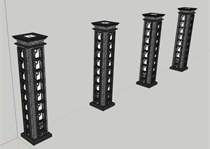 某现代中式景观灯柱设计SU(草图大师)模型