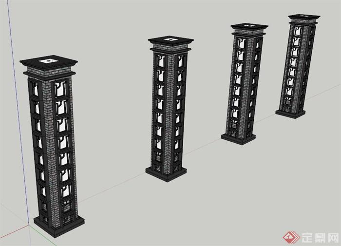 某现代中式景观灯柱设计SU模型(1)