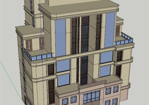 一栋双拼住宅楼建筑设计SU(草图大师)模型