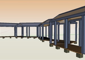 现代新中式风格景观长廊SU(草图大师)模型