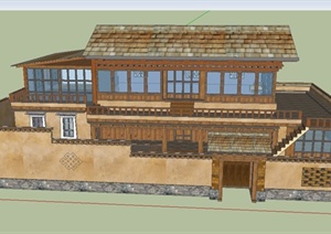某两层藏式住宅建筑设计SU(草图大师)模型