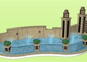 围墙水景组合设计SU(草图大师)模型