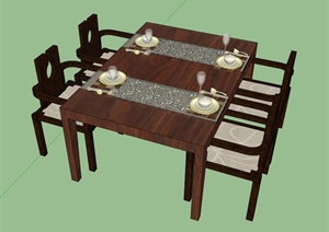 某中式餐桌椅设计SU(草图大师)模型
