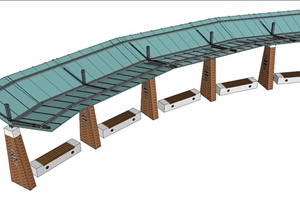 现代弧形廊架坐凳设计SU(草图大师)模型