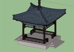 中式瓦顶四角亭设计SU(草图大师)模型
