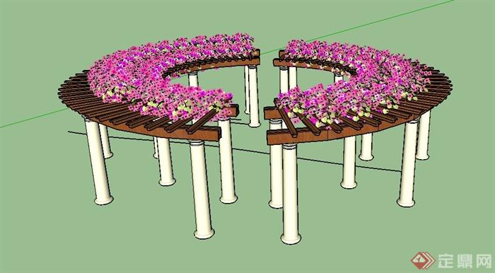 园林景观圆形花架设计su模型(2)