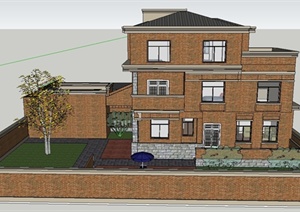 现代某三层别墅建筑设计SU(草图大师)模型与CAD方案图