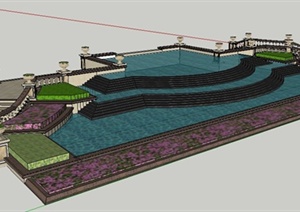 现代风格某景观叠水池SU(草图大师)模型