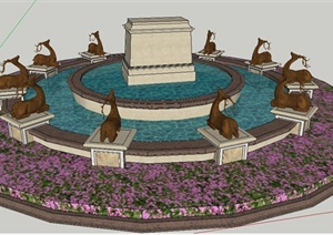 园林景观麋鹿雕塑景观水池SU(草图大师)模型
