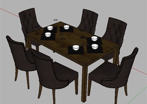 欧式古典六人座餐桌椅SU(草图大师)模型