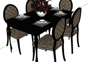 欧式风格餐桌椅组合SU(草图大师)模型