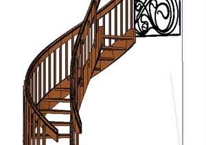 现代风格木制螺旋楼梯SU(草图大师)模型