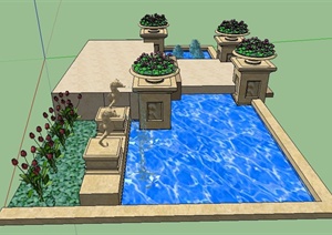 现代简约喷泉水景设计SU(草图大师)模型